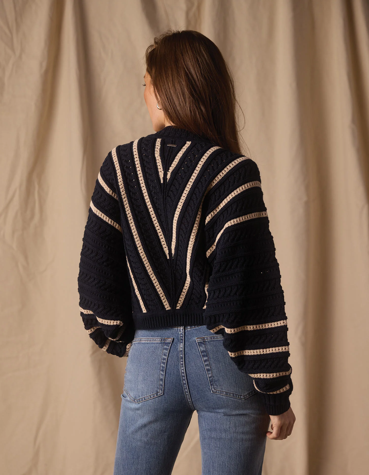 Apres Chevron Sweater in Navy/Birch Stripe - Image 4