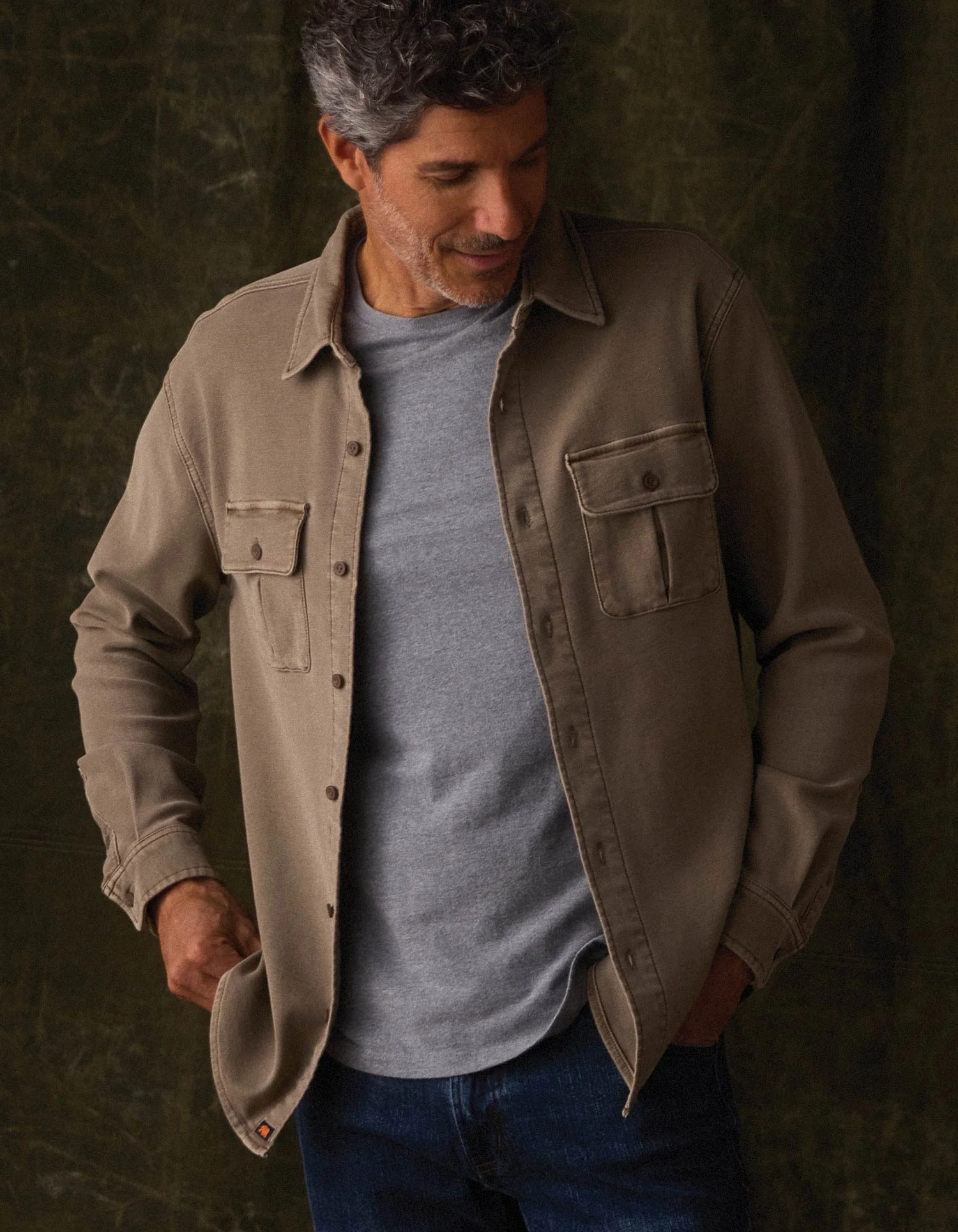 Comfort Terry Shirt Jacket in Taupe - Image 3