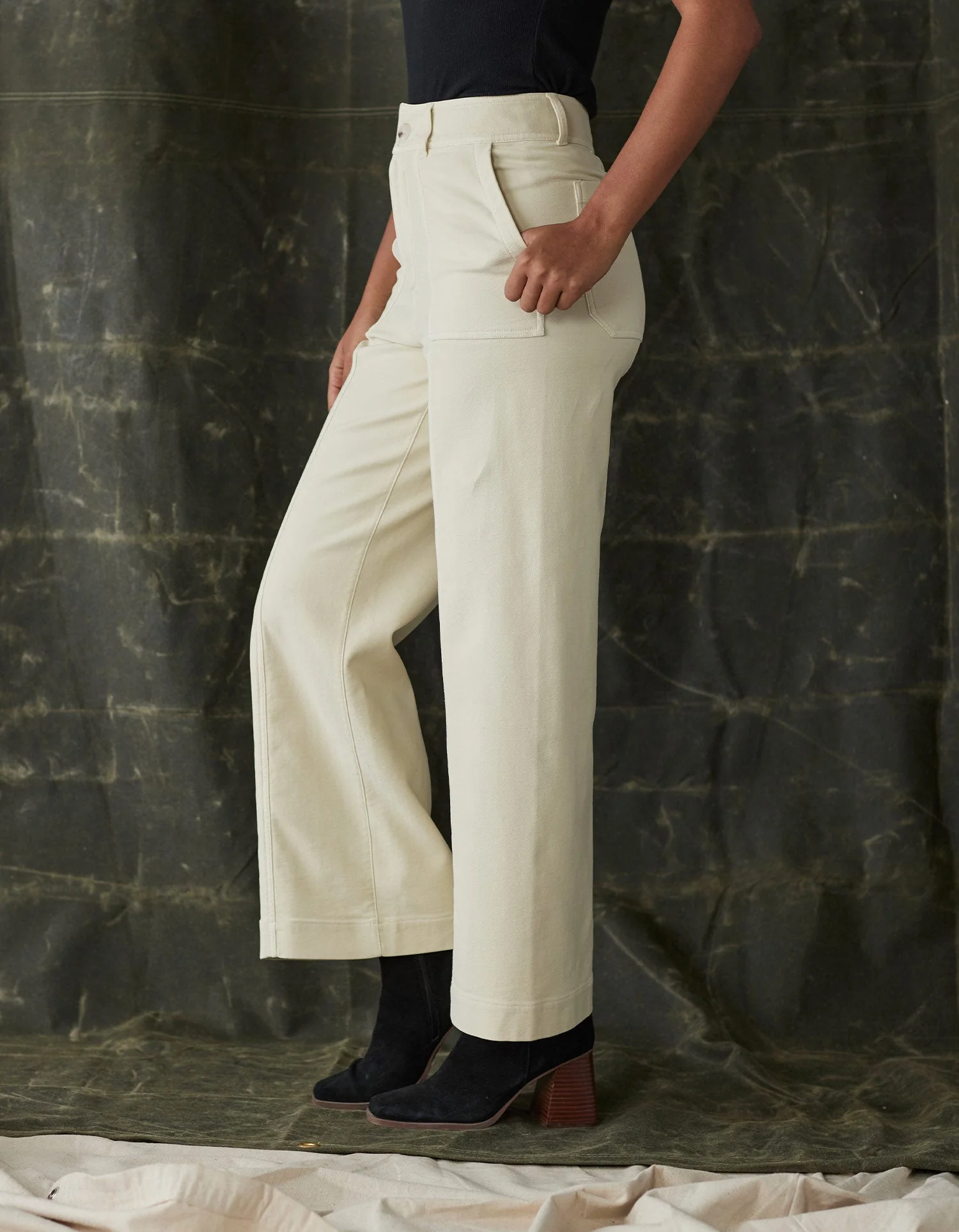 Comfort Terry Wide Leg Crop Pant in Cream - Image 2
