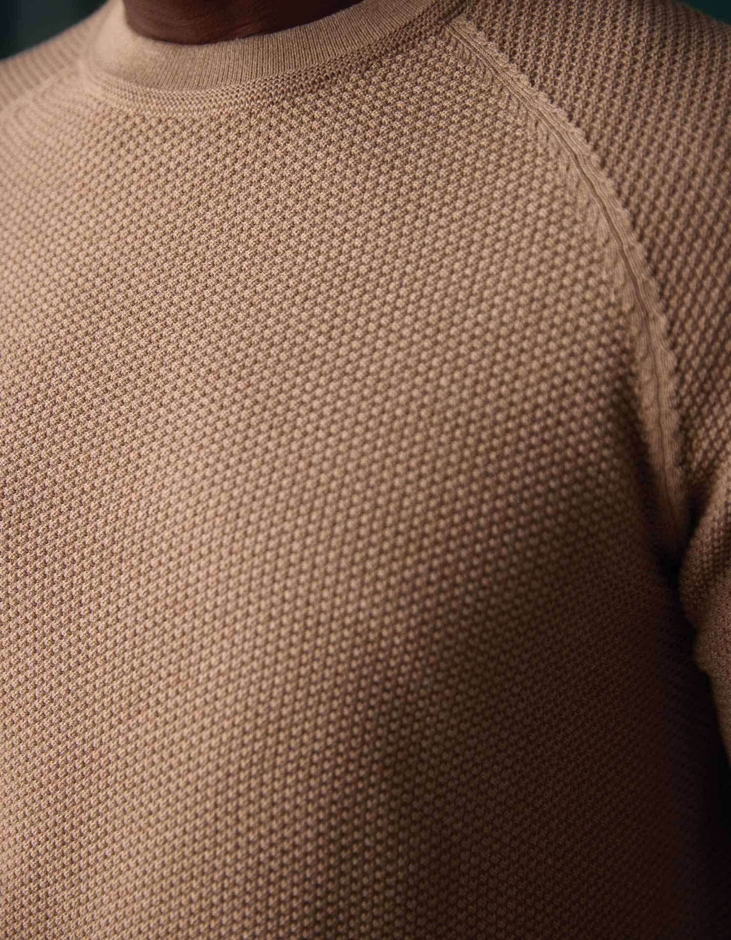 COOLMAX® Textured Crewneck Sweater in Dark Taupe - Image 2