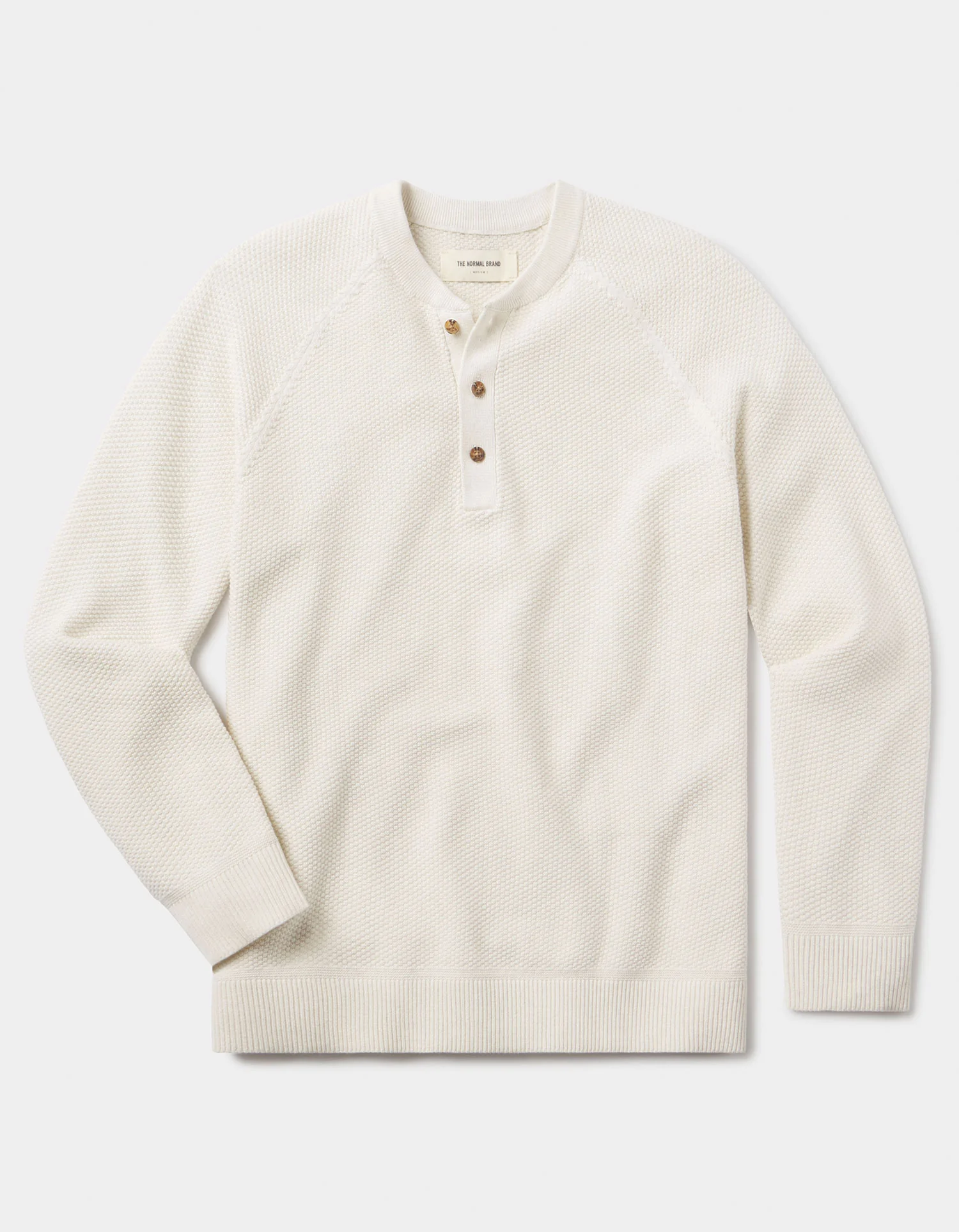 COOLMAX® Textured Sweater Henley in Ivory - Image 3