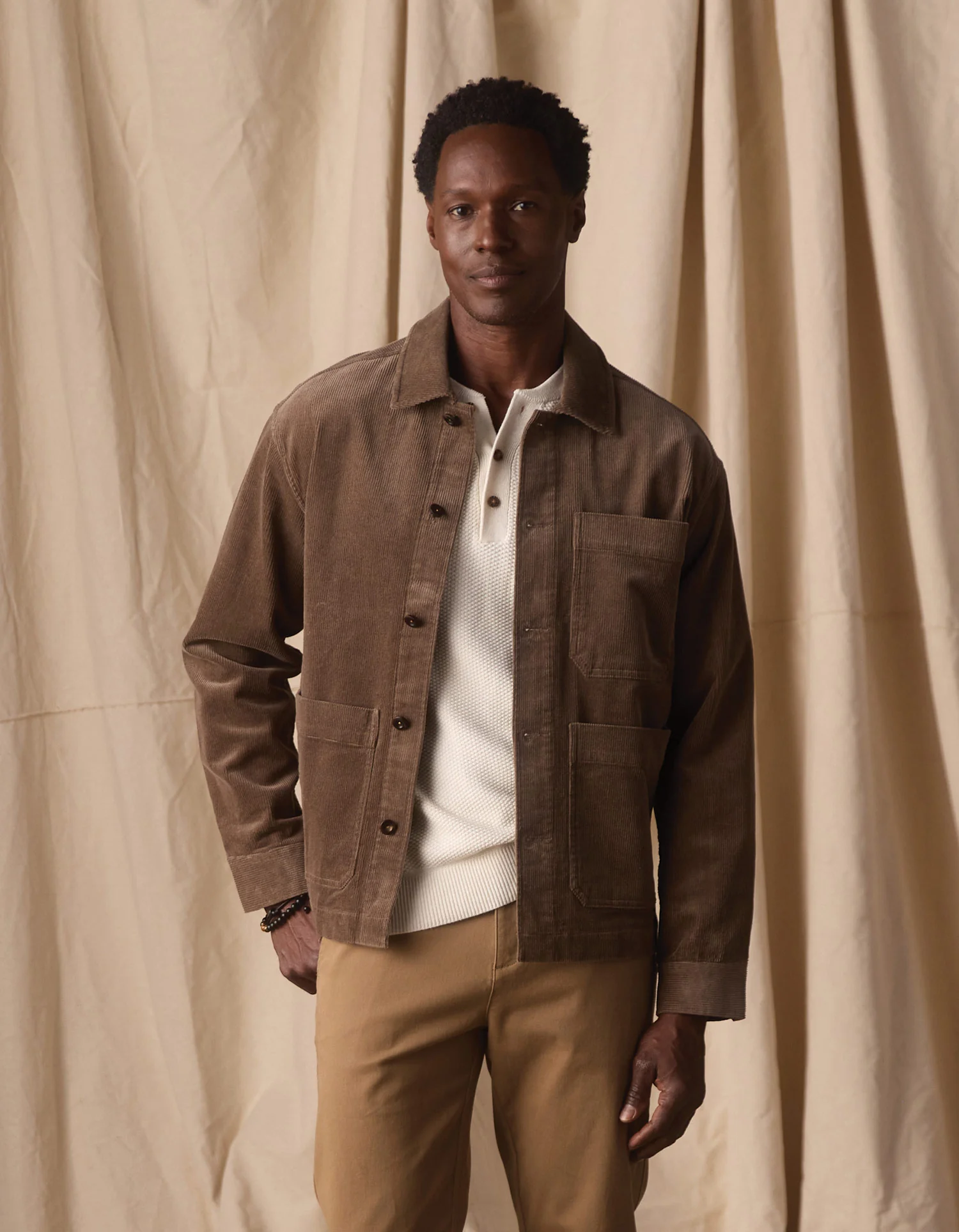 Comfort Cord Chore Coat in Taupe