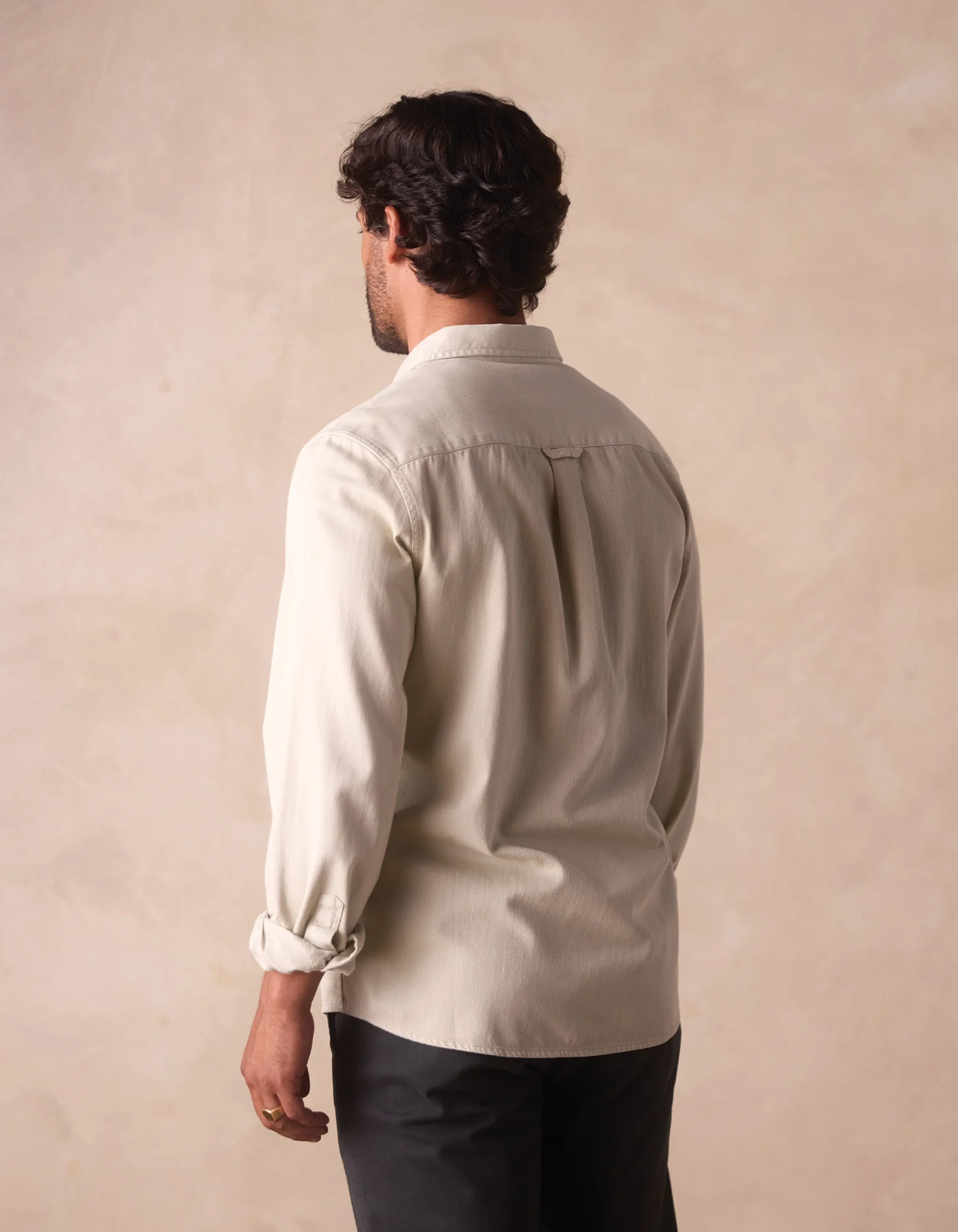 Cotton Denim Long Sleeve Button Up in Silver Moss - Image 5
