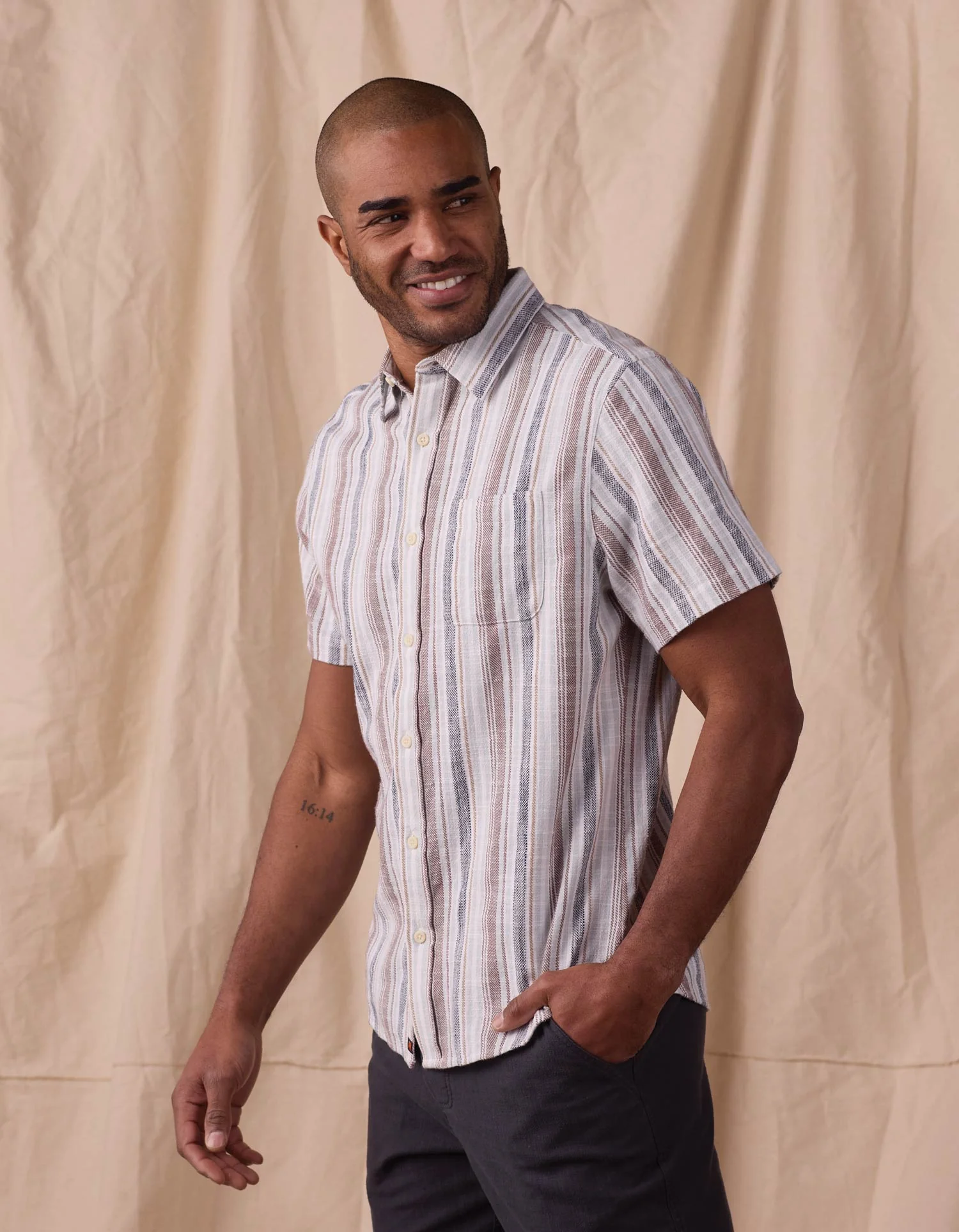 Freshwater Short Sleeve Button Up Shirt in Misty Harbor Stripe - Image 5