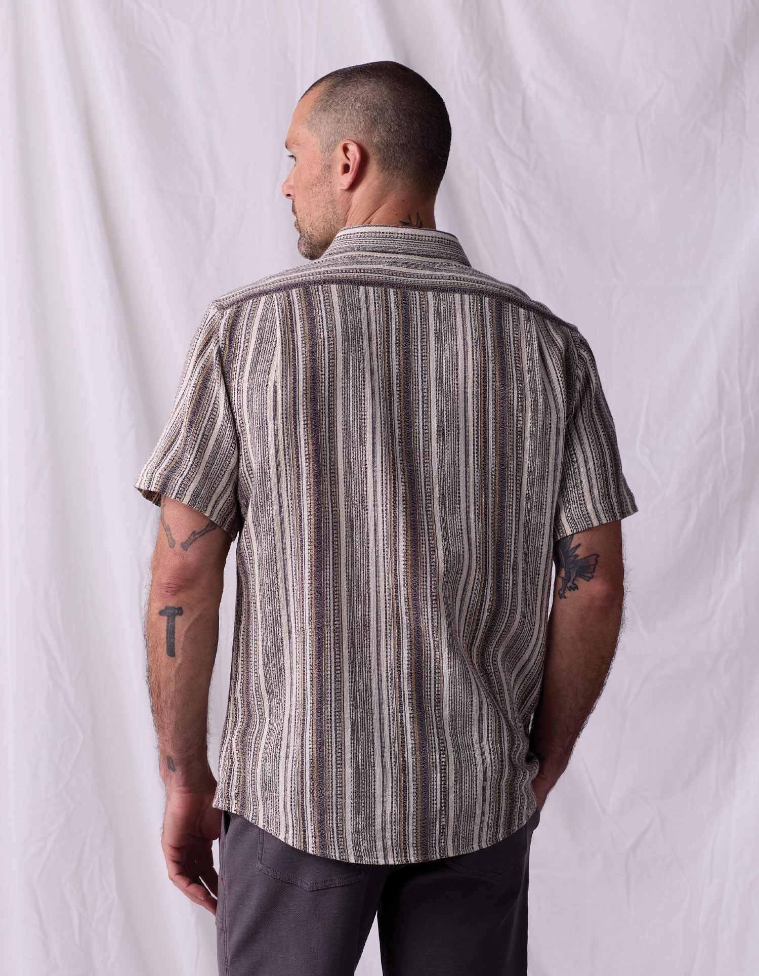 Freshwater Short Sleeve Button Up Shirt in Sandy Shore Stripe - Image 5