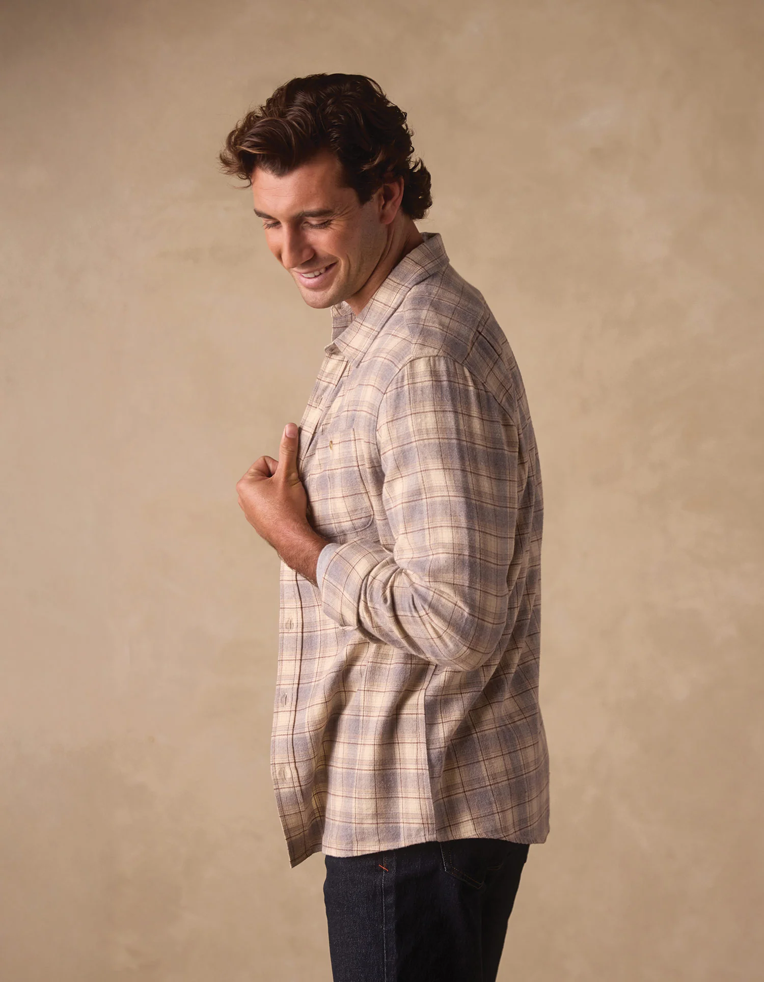 Hudson Double Brushed Flannel in Cream Plaid - Image 5