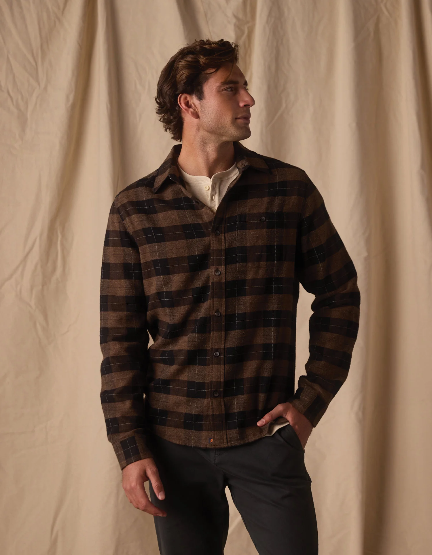 Hudson Double Brushed Flannel in Dark Brown Plaid - Image 4