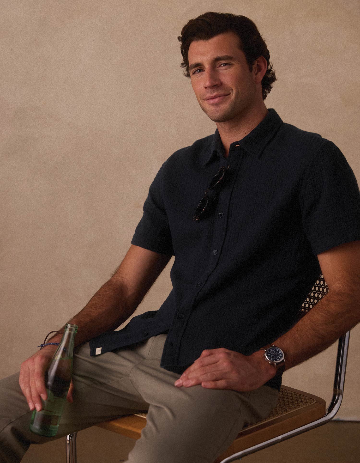 Kalo Short Sleeve Button Up in Navy - Image 3