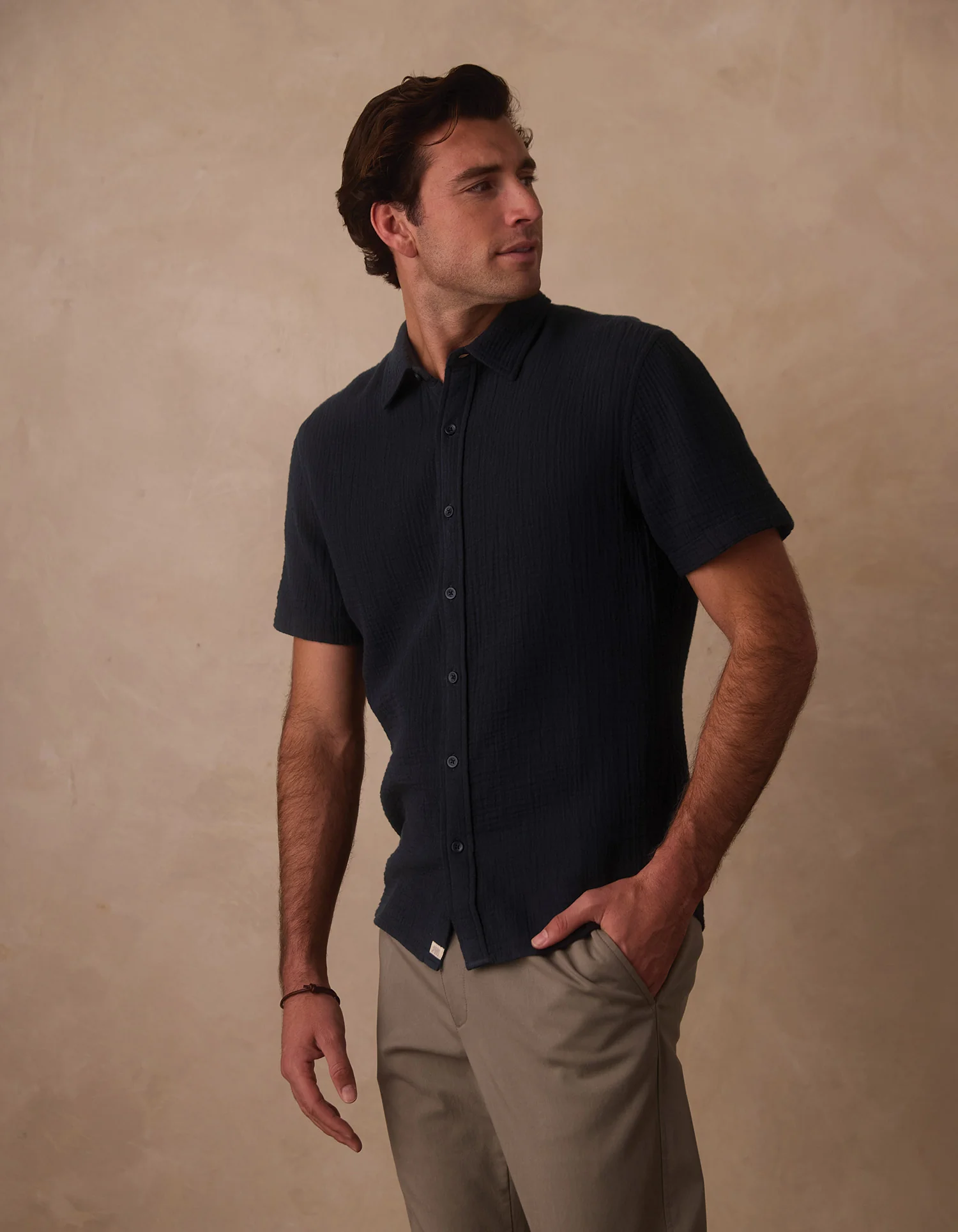 Kalo Short Sleeve Button Up in Navy - Image 4
