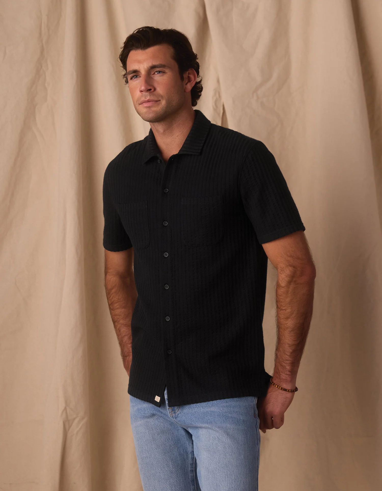 Knit Getaway Button Up in Black - Image 3