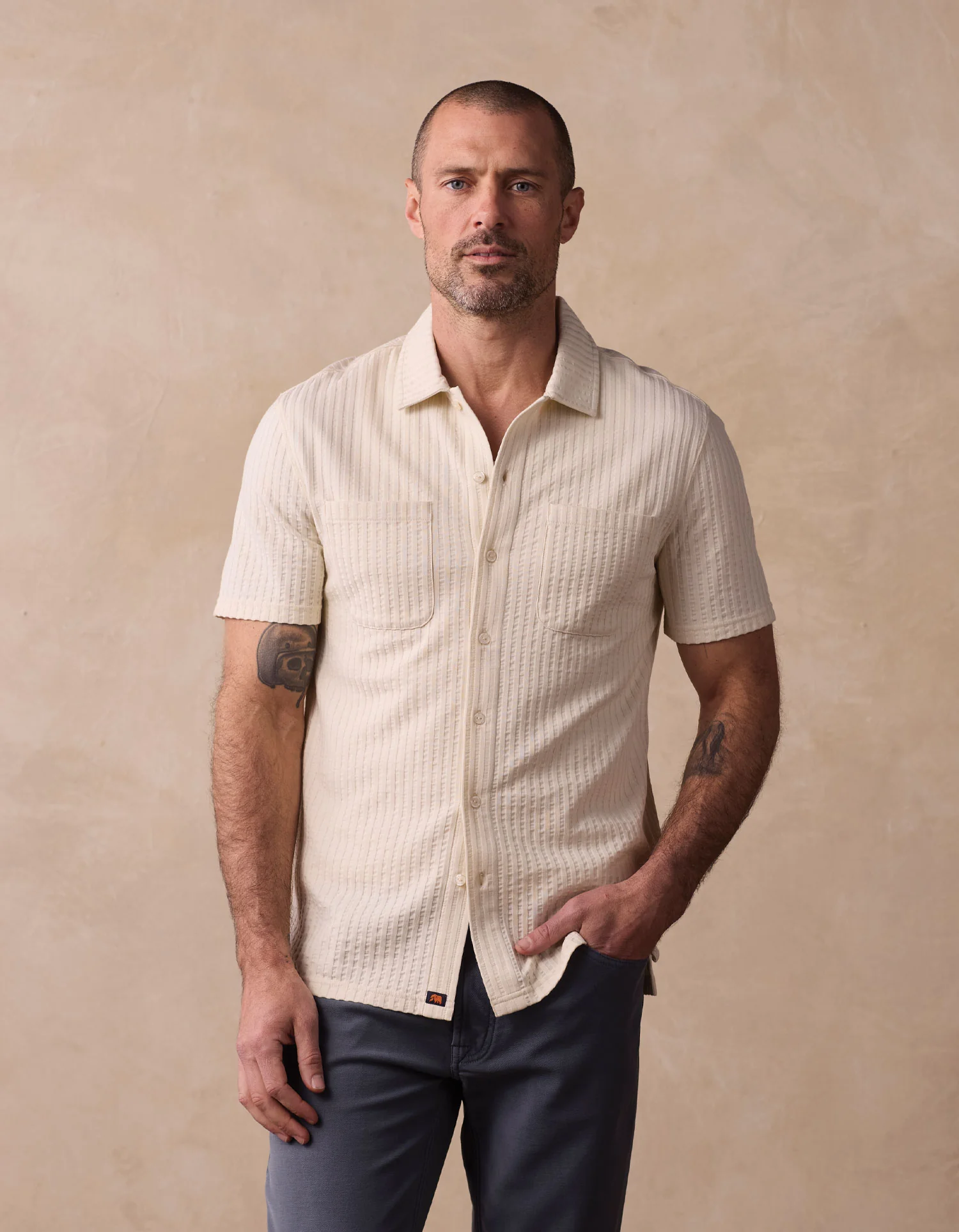 Knit Getaway Button Up in Stone - Image 4