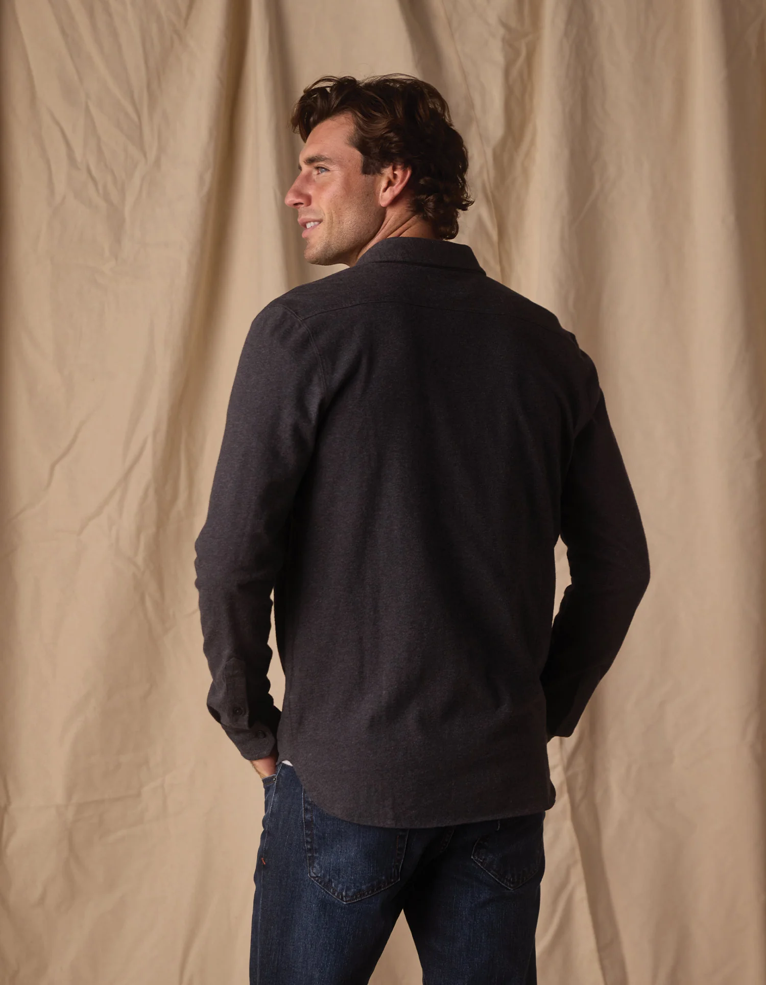Lennox Jersey Button Up in Heather Charcoal - Image 5