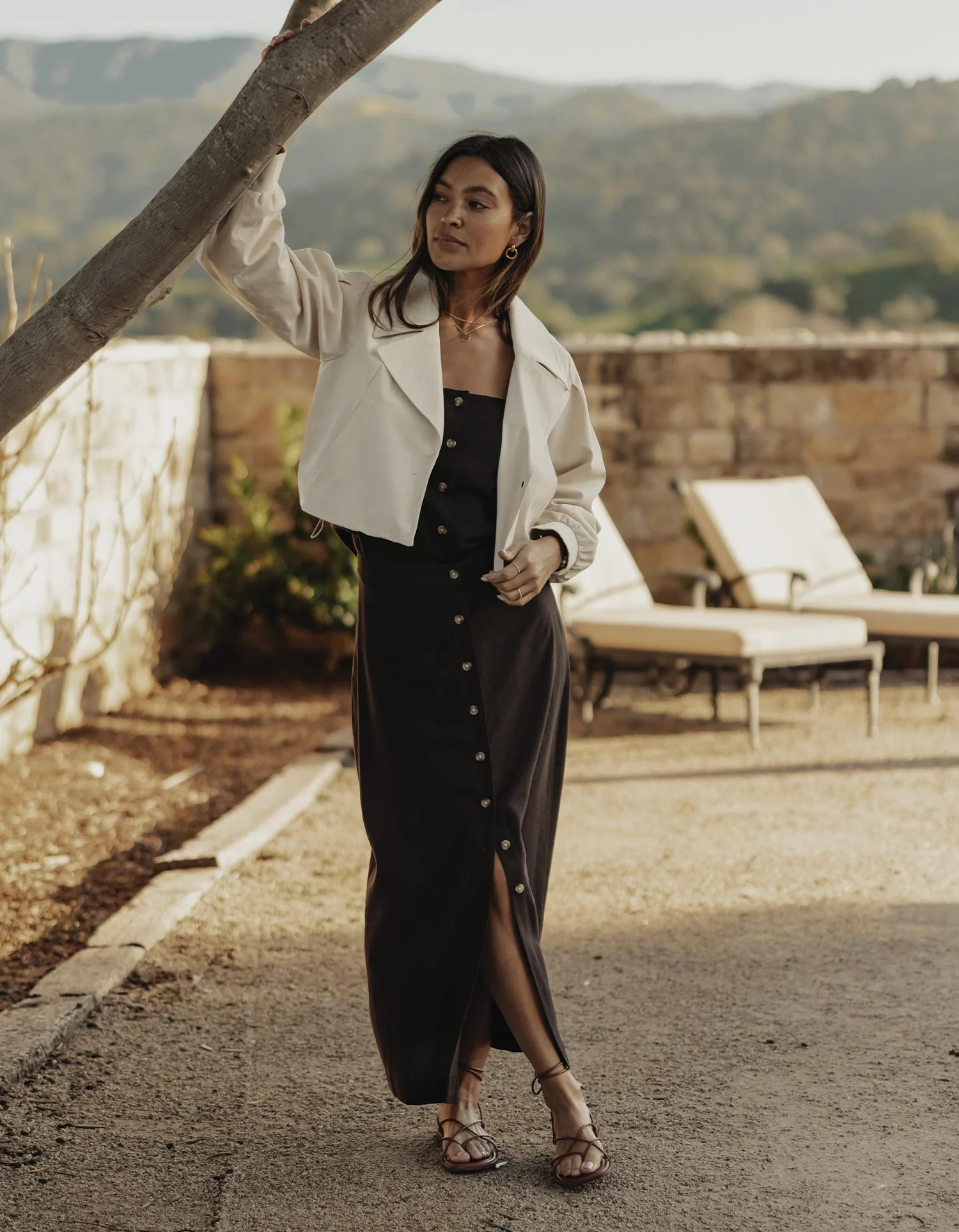 Leukos Linen-Blend Button Front Skirt in Umber - Image 3