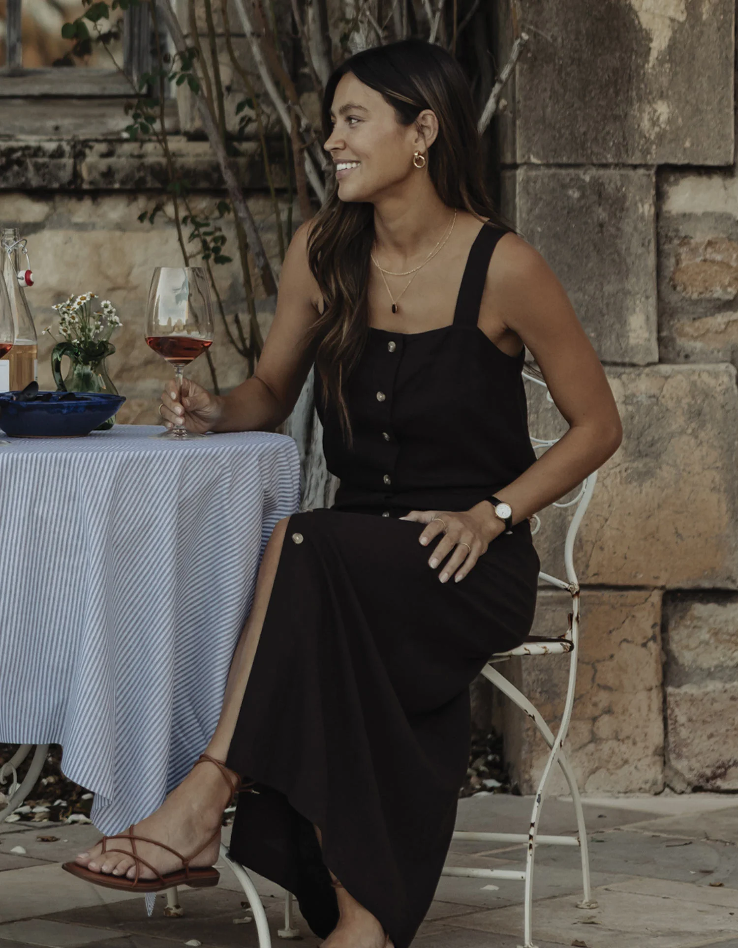 Leukos Linen-Blend Button Front Skirt in Umber - Image 4