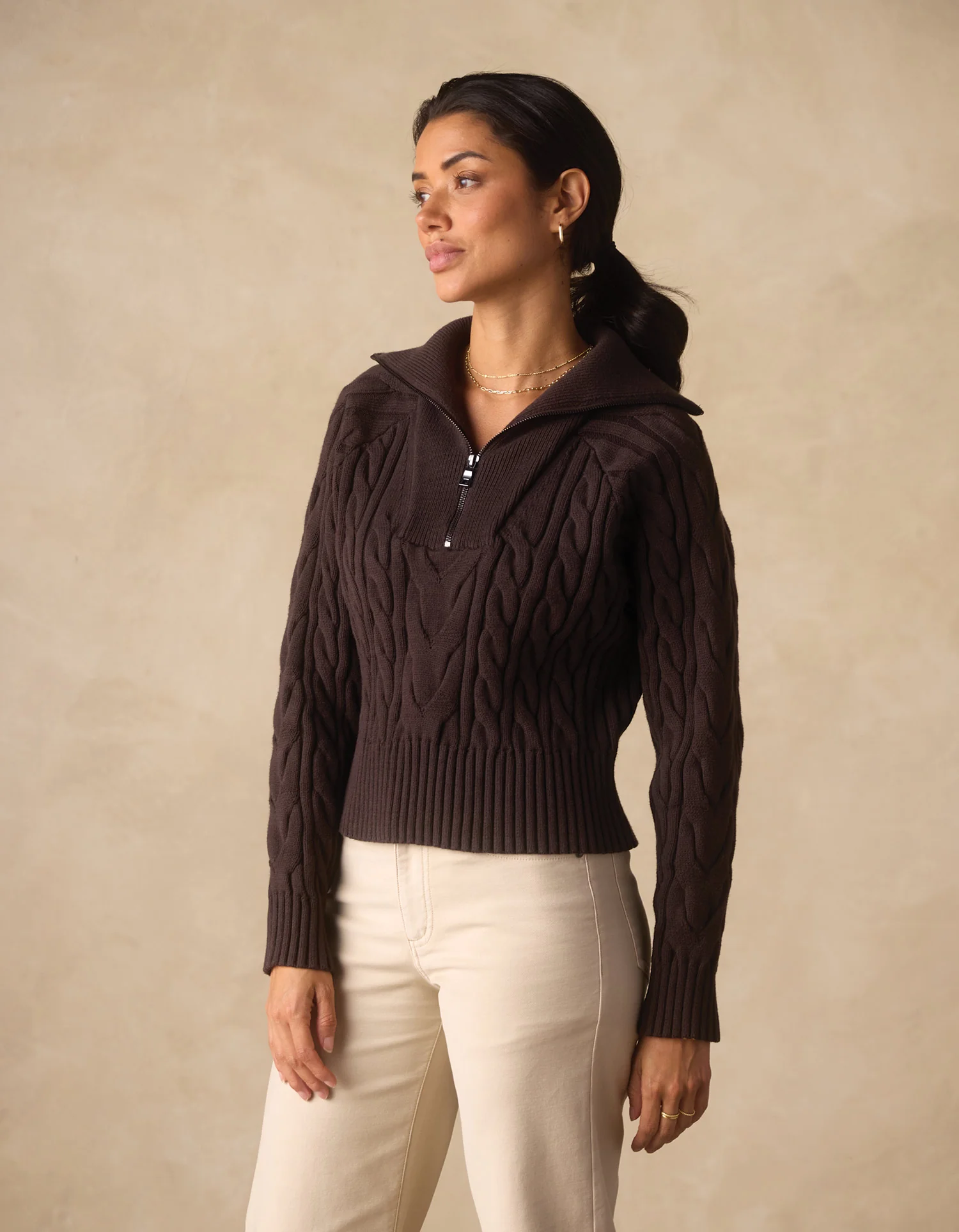 Lola Everyday Quarter Zip in Brown - Image 4