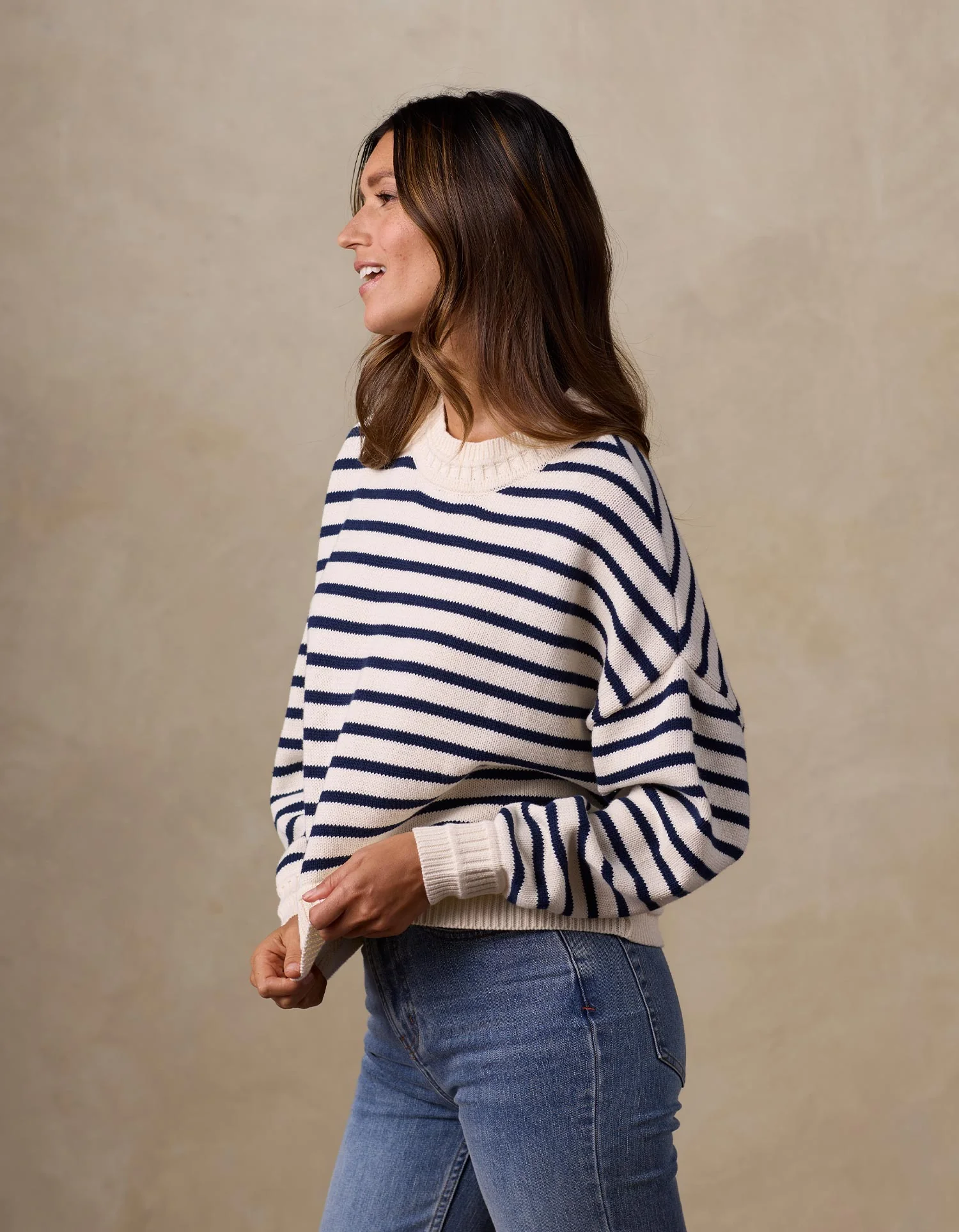 Maritime Crewneck in Cream/Navy - Image 5