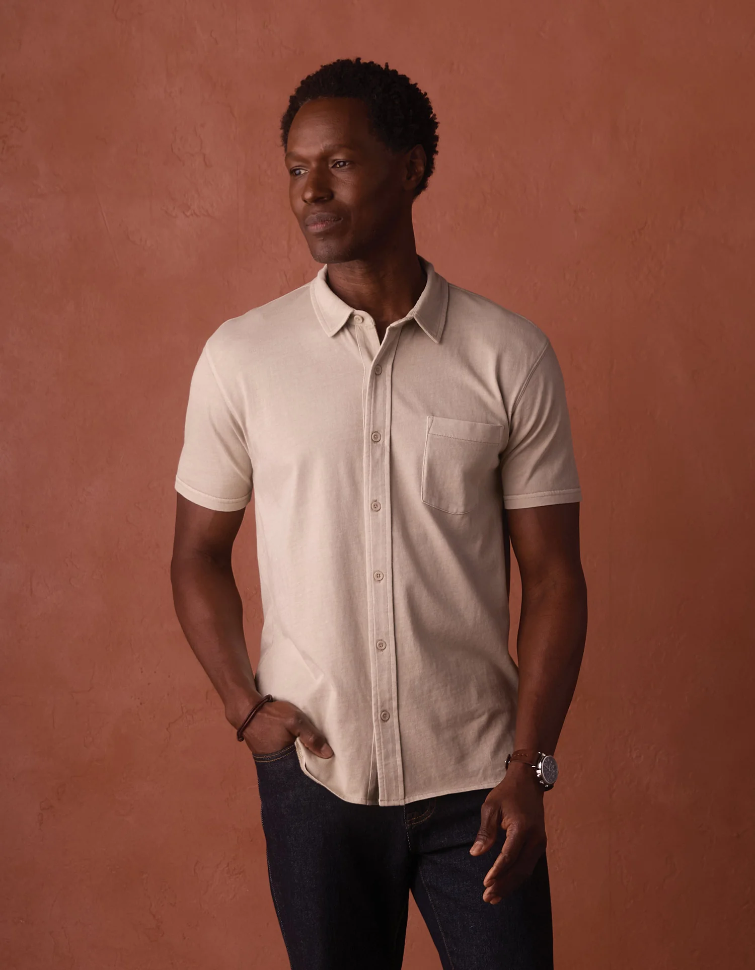 Normal Jersey Button Up in Pumice - Image 4
