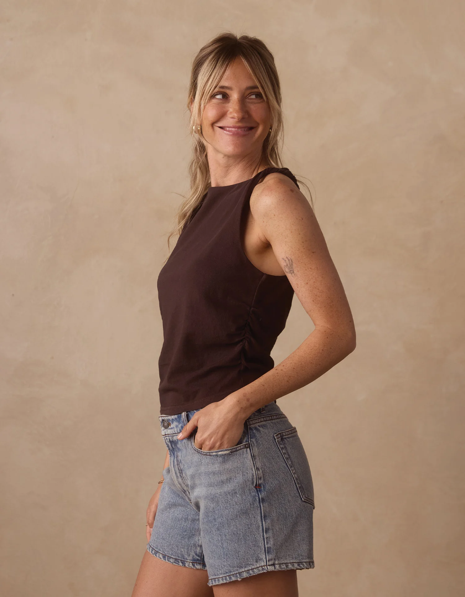 Normal Jersey Draped Tank in Umber - Image 5