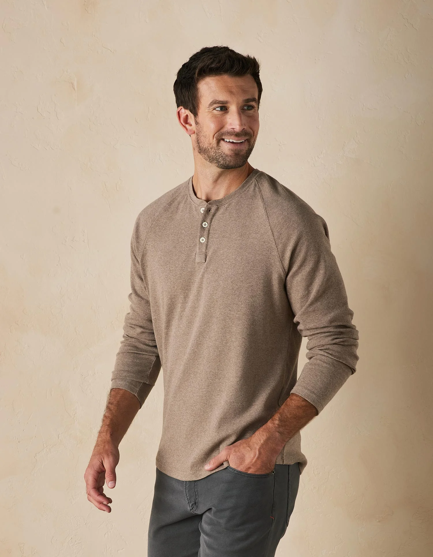 Puremeso Everyday Henley in Taupe - Image 3