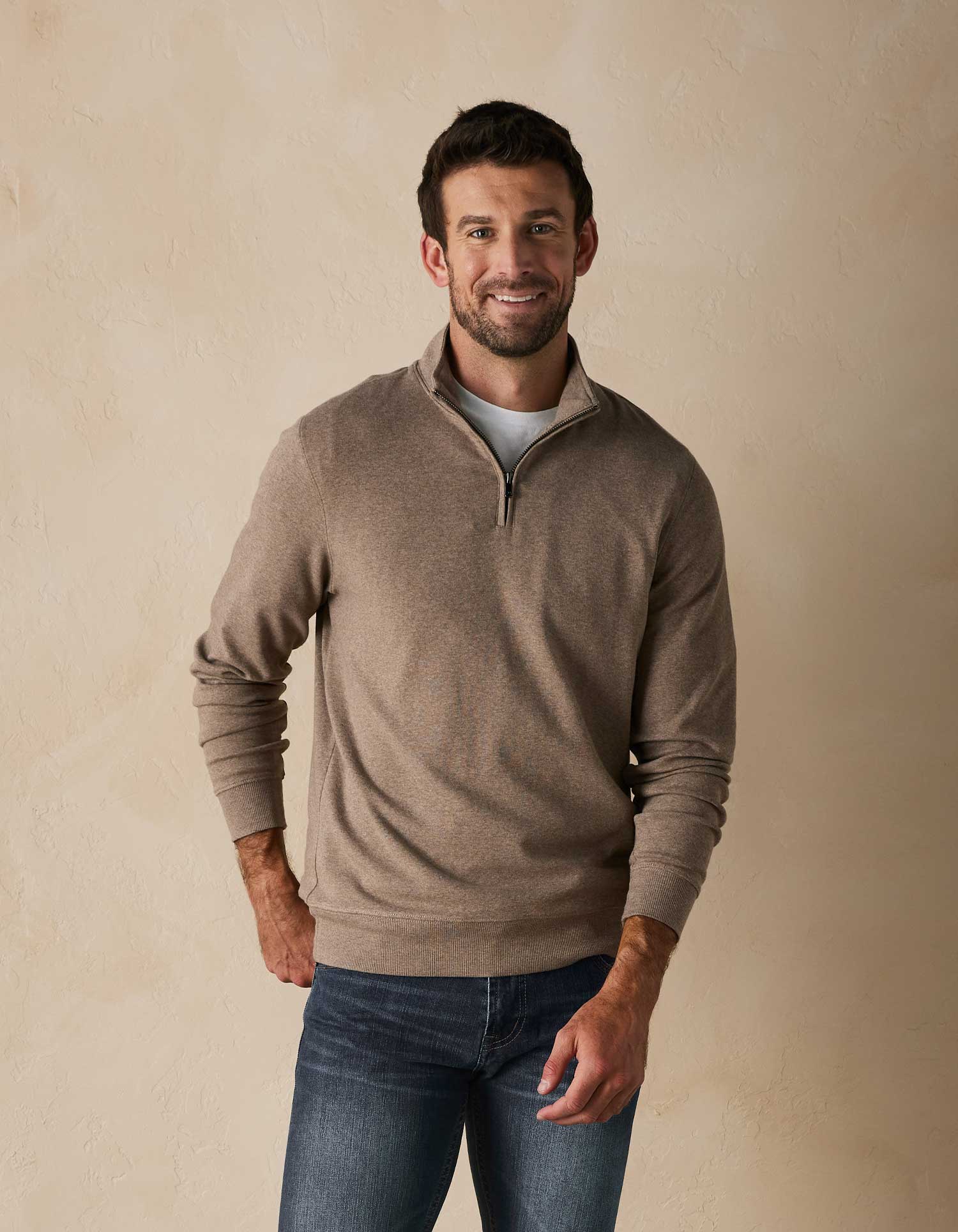 Puremeso Weekend Quarter Zip in Taupe - Image 3