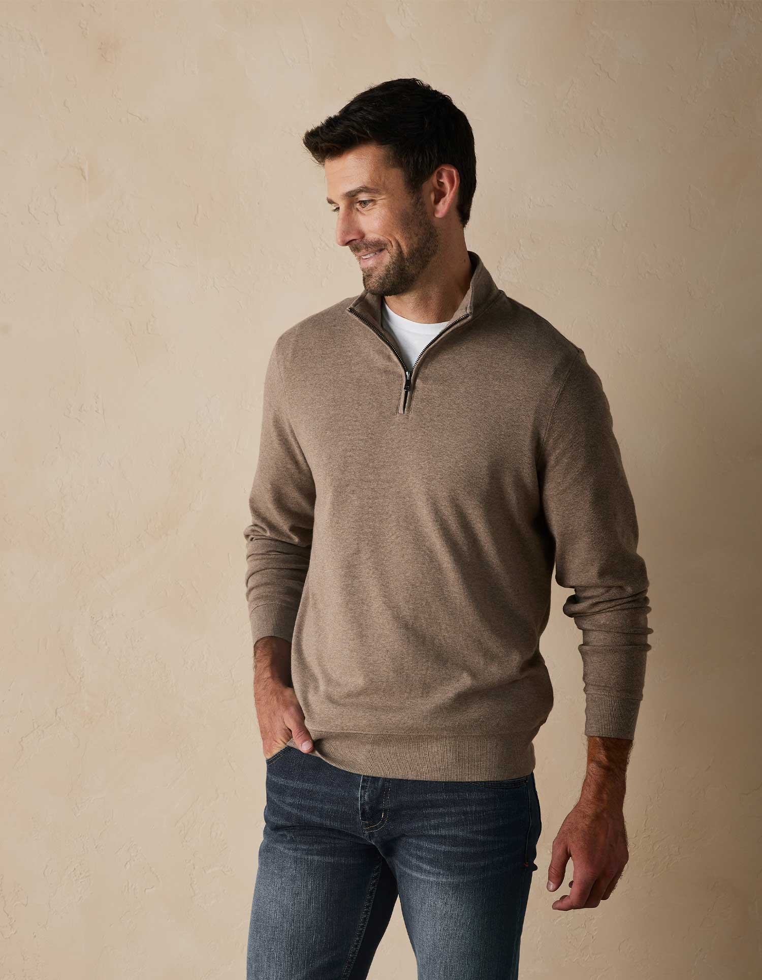 Puremeso Weekend Quarter Zip in Taupe - Image 4