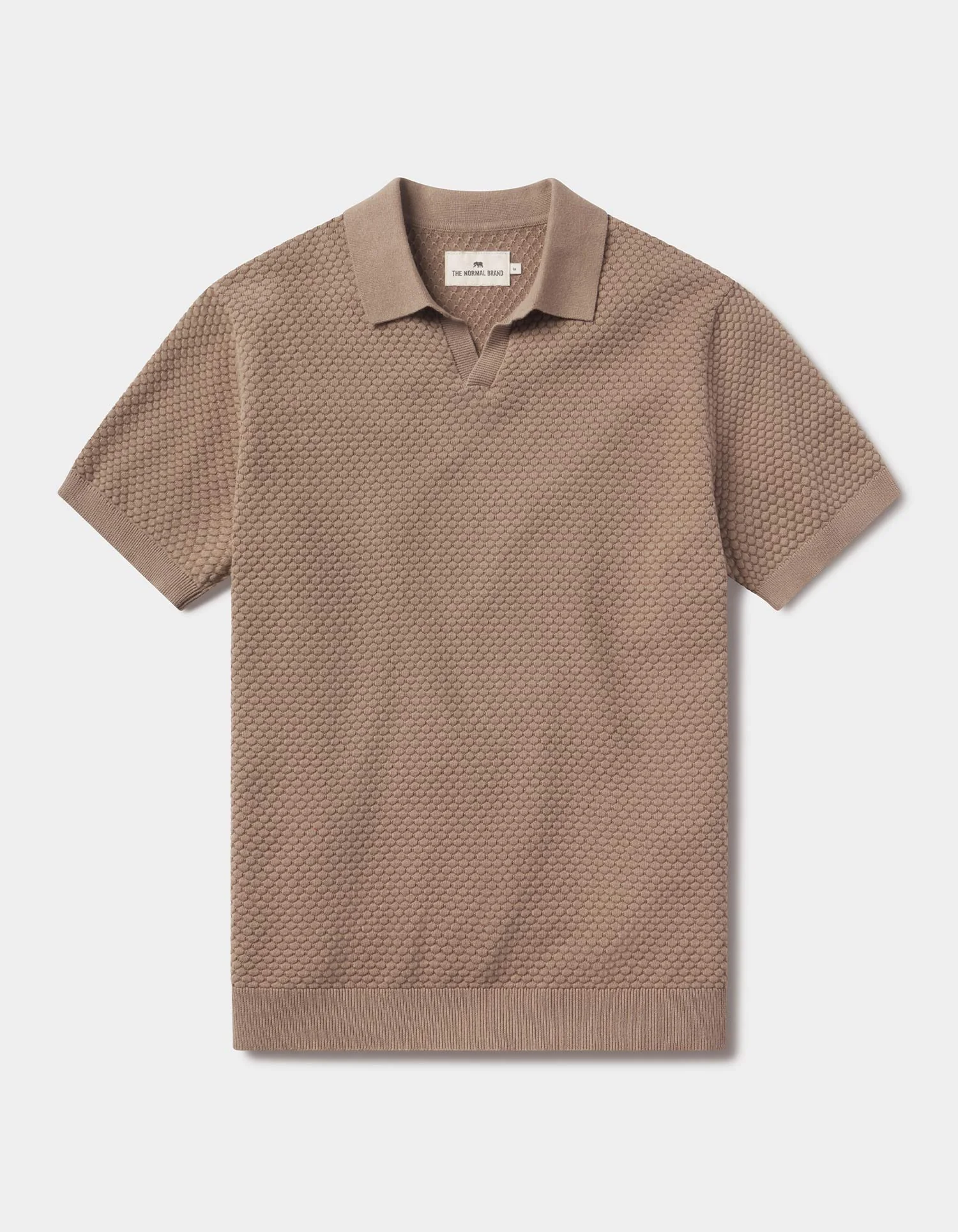 Robles Knit Jacquard Polo in Taupe - Image 4