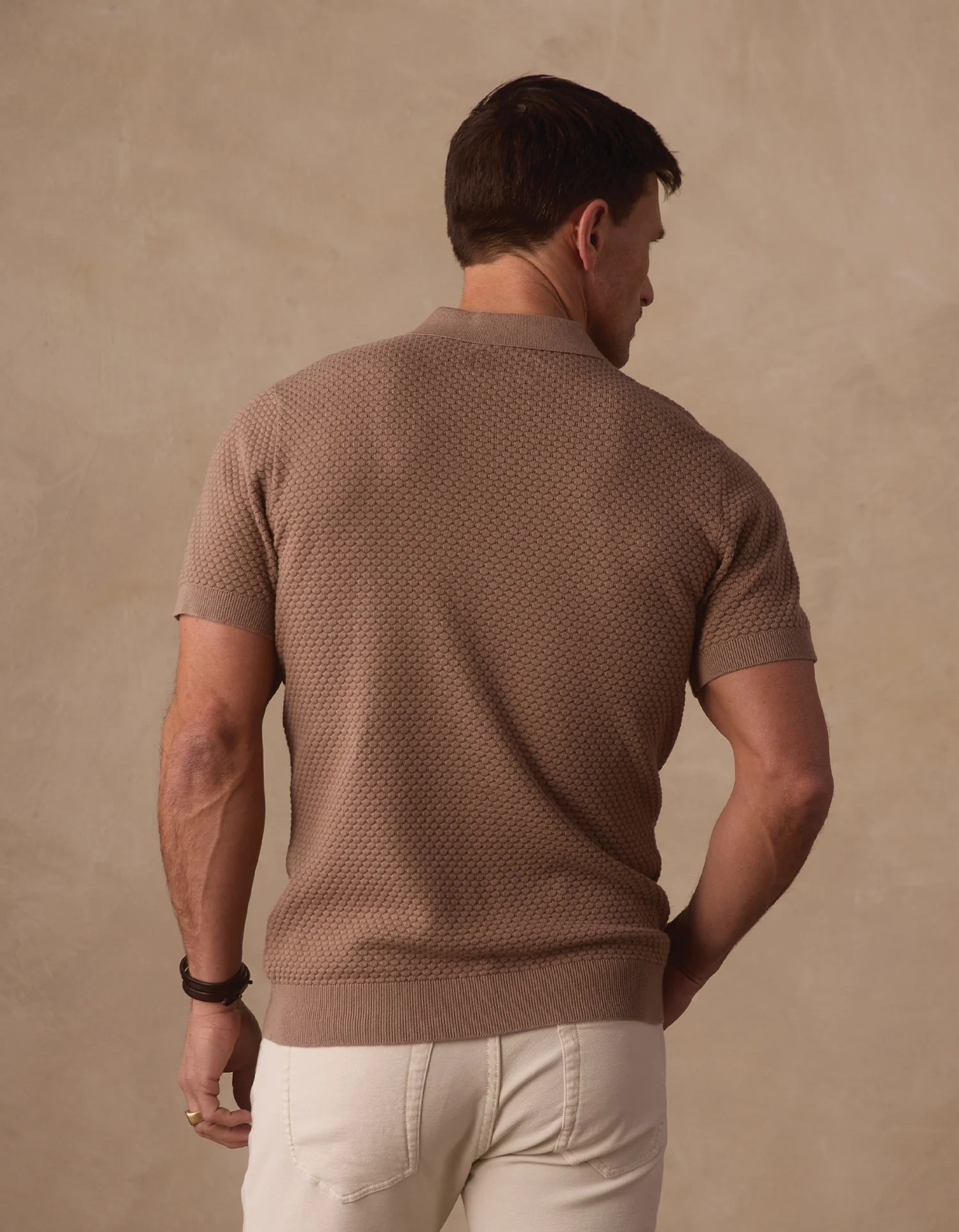 Robles Knit Jacquard Polo in Taupe - Image 6