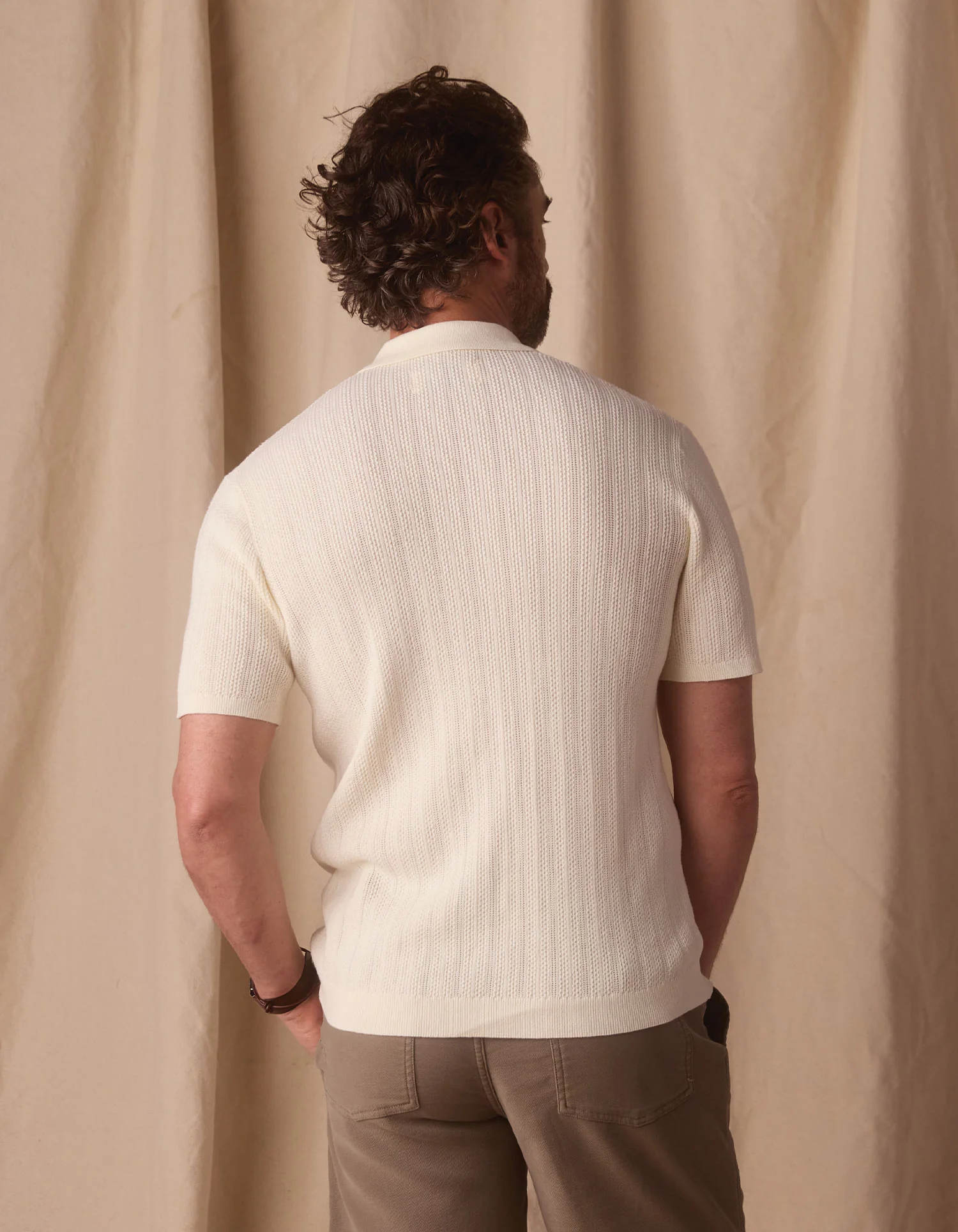 Robles Textured Knit Camp Button Up in Ivory - Image 5