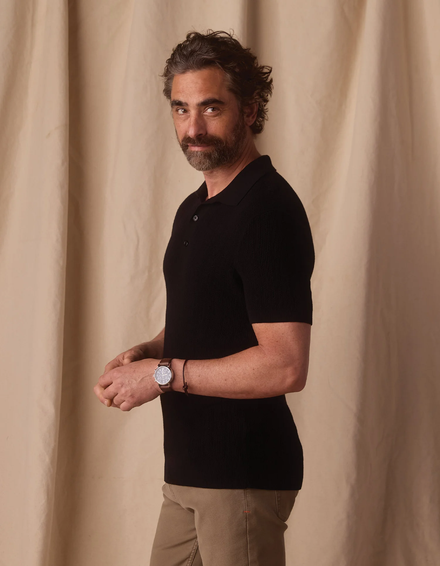 Robles Textured Knit Polo in Black - Image 6