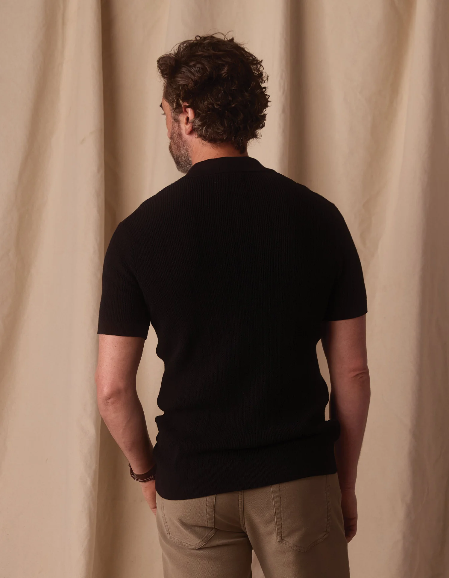 Robles Textured Knit Polo in Black - Image 7