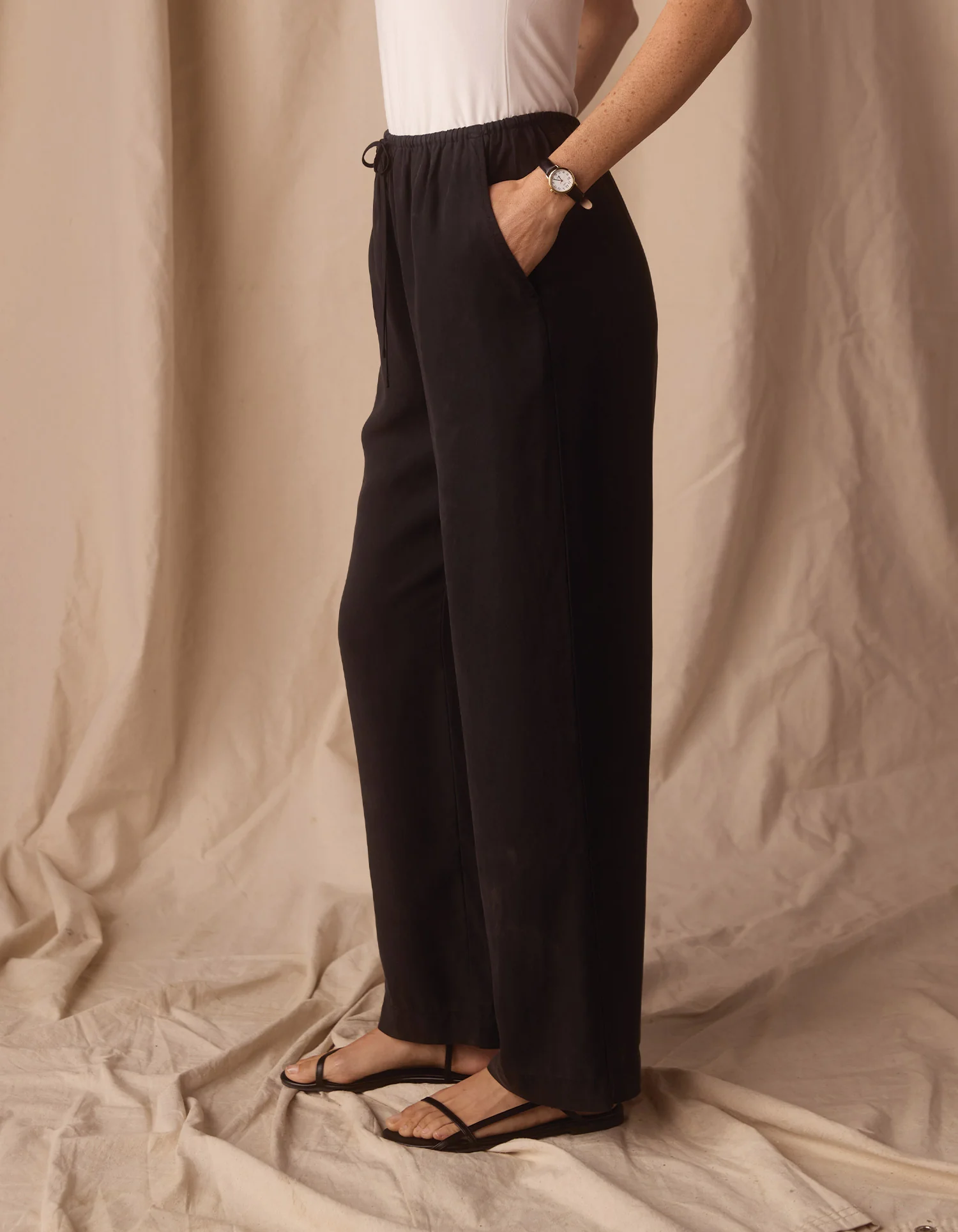 Sueded Costa Drawcord Pant in Black - Image 5