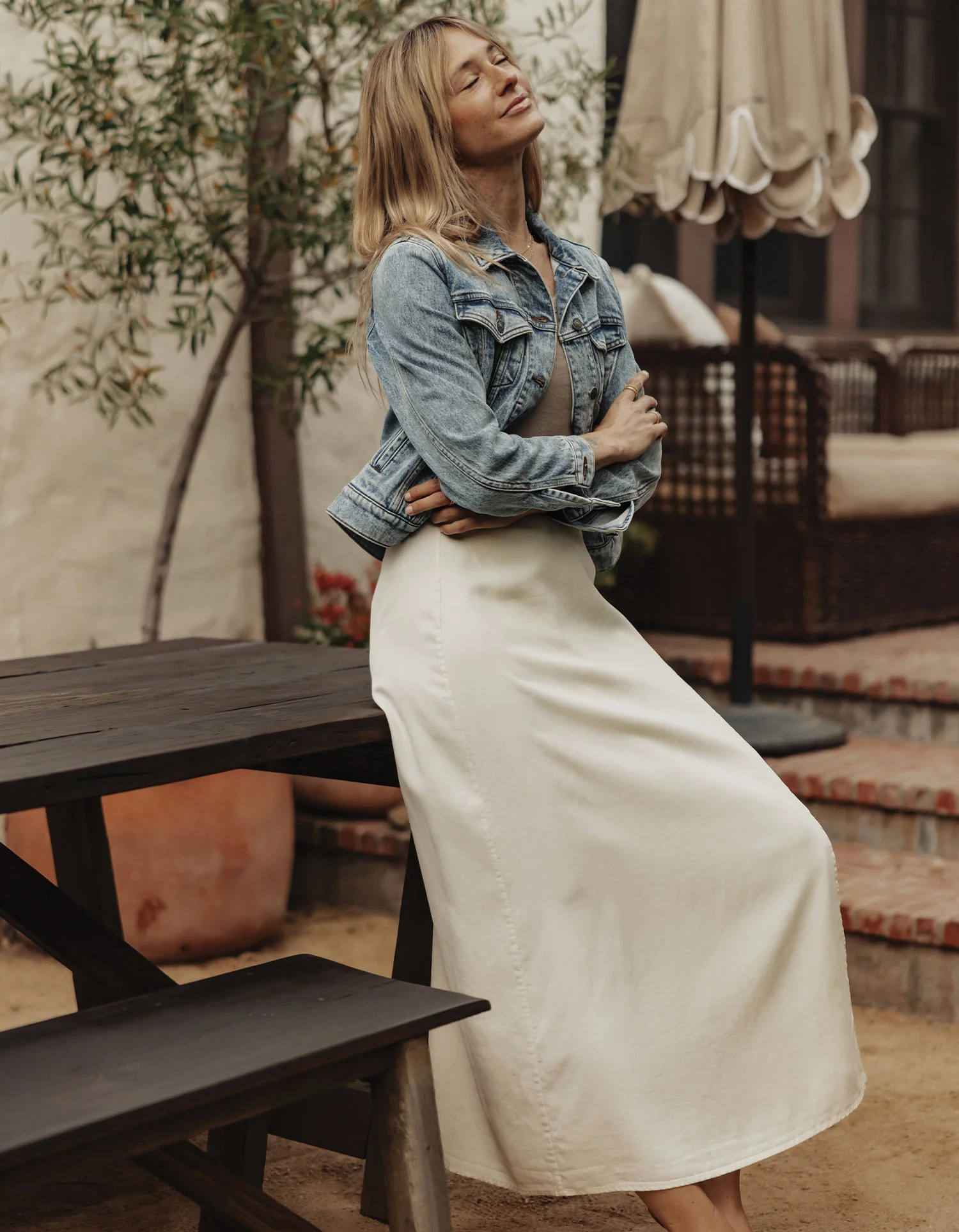 Sueded Costa Wrap Skirt in Ivory - Image 3