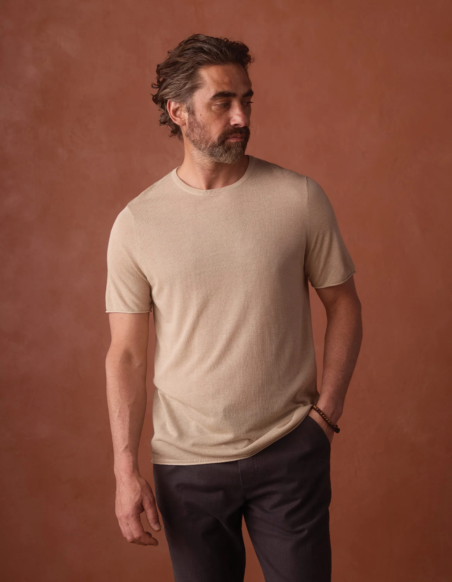 Summer Linen-Blend Knit Tee in Jute - Image 5