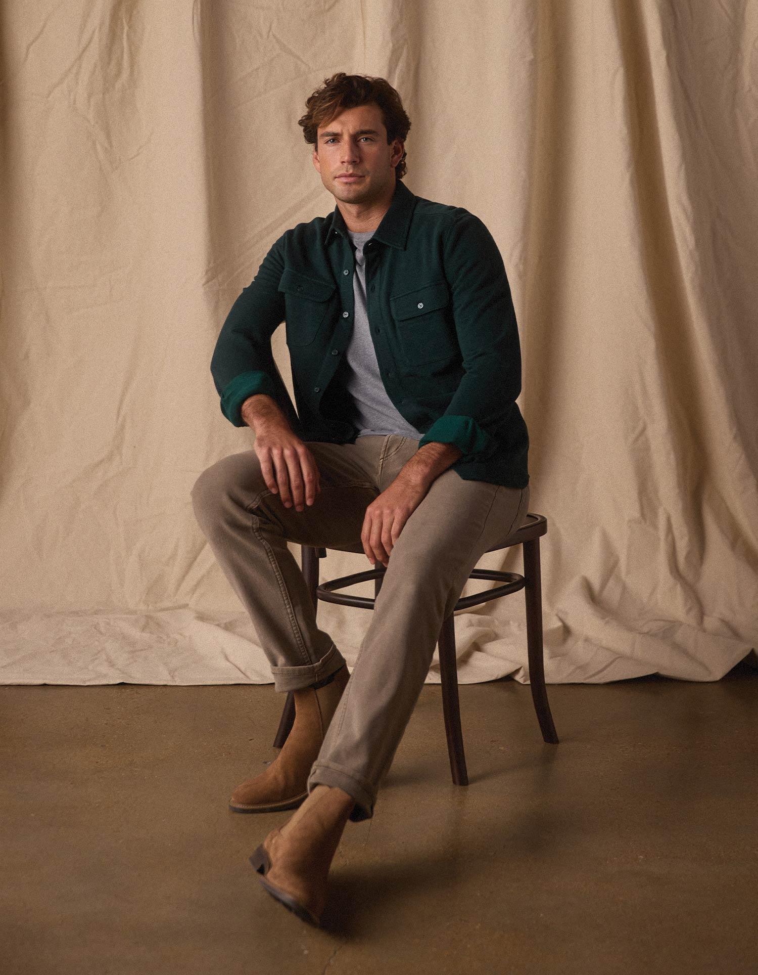 Textured Knit Shirt in Emerald - Image 5