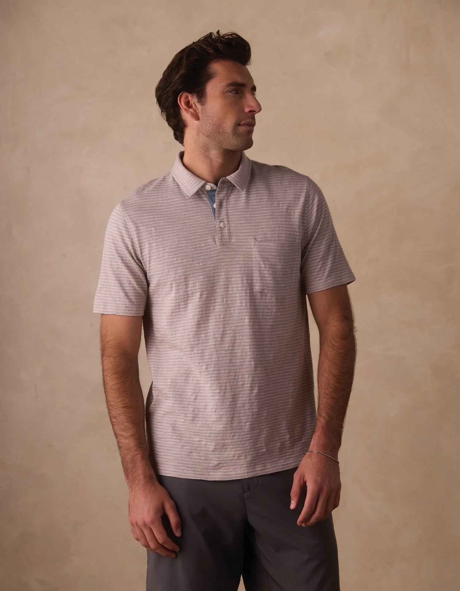 Vintage Slub Pocket Polo in Greystone Stripe - Image 3