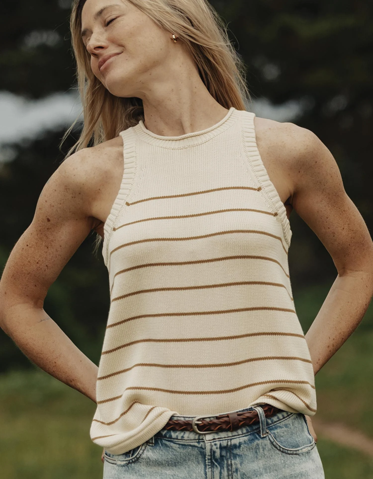 Wanderlust Hi-Neck Tank in Fennel Stripe - Image 2